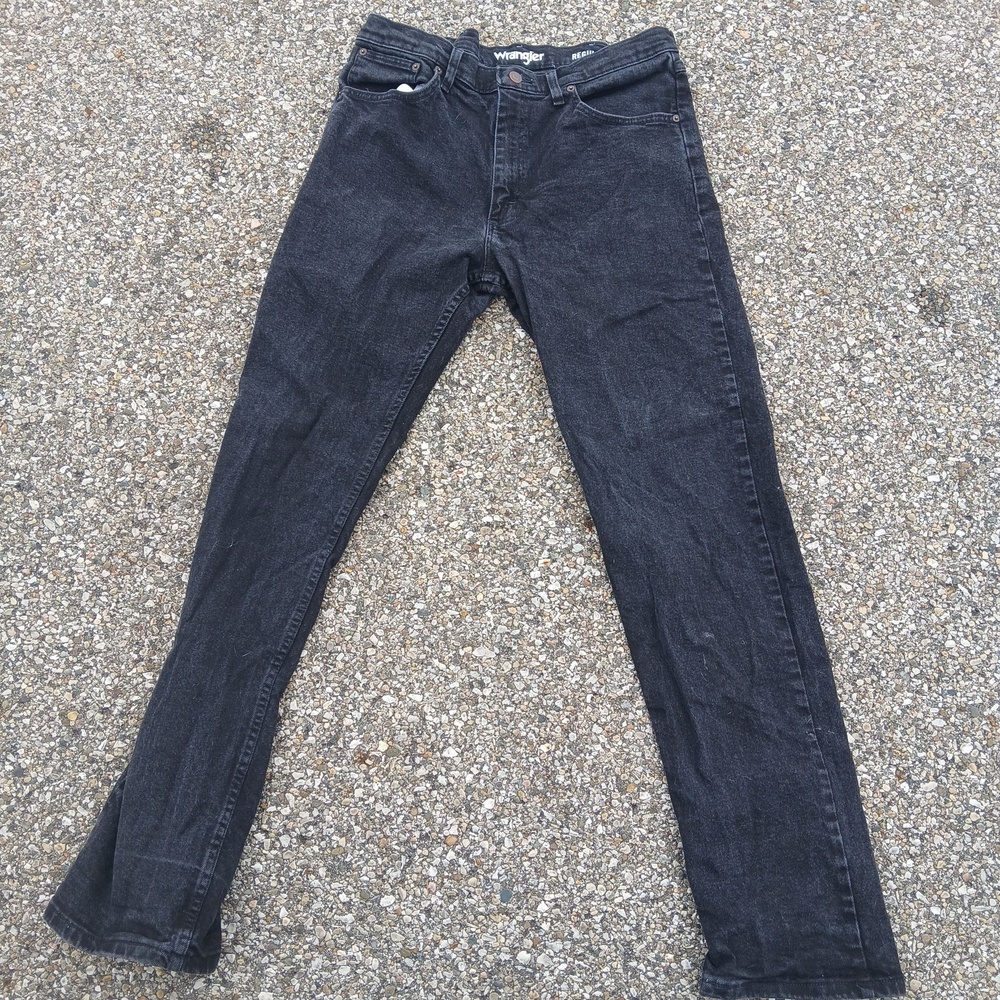 Wrangler Jeans Mens 34x34 Black Regular Fit Straight Denim Pants Charcoal Wash